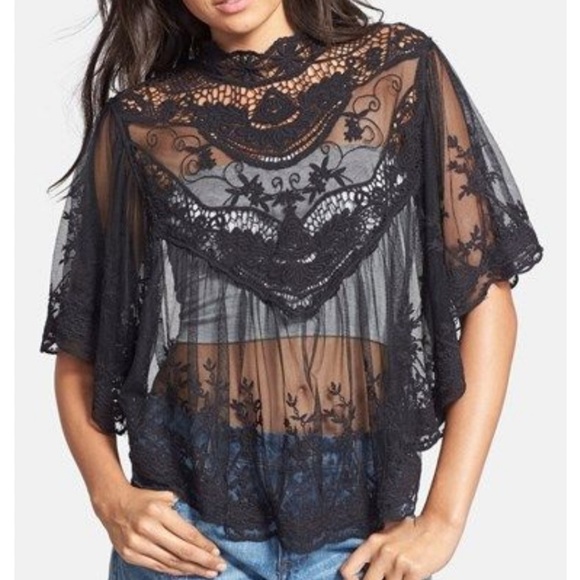 Anthropologie Tops - Anthropologie Filtre sheer black lace top sz M